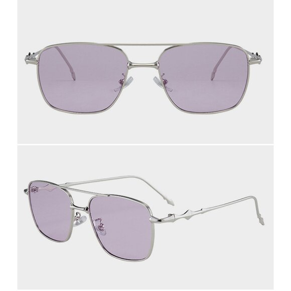Metal Frame Sunglasses Uv Protection Light Purple Sunglasses